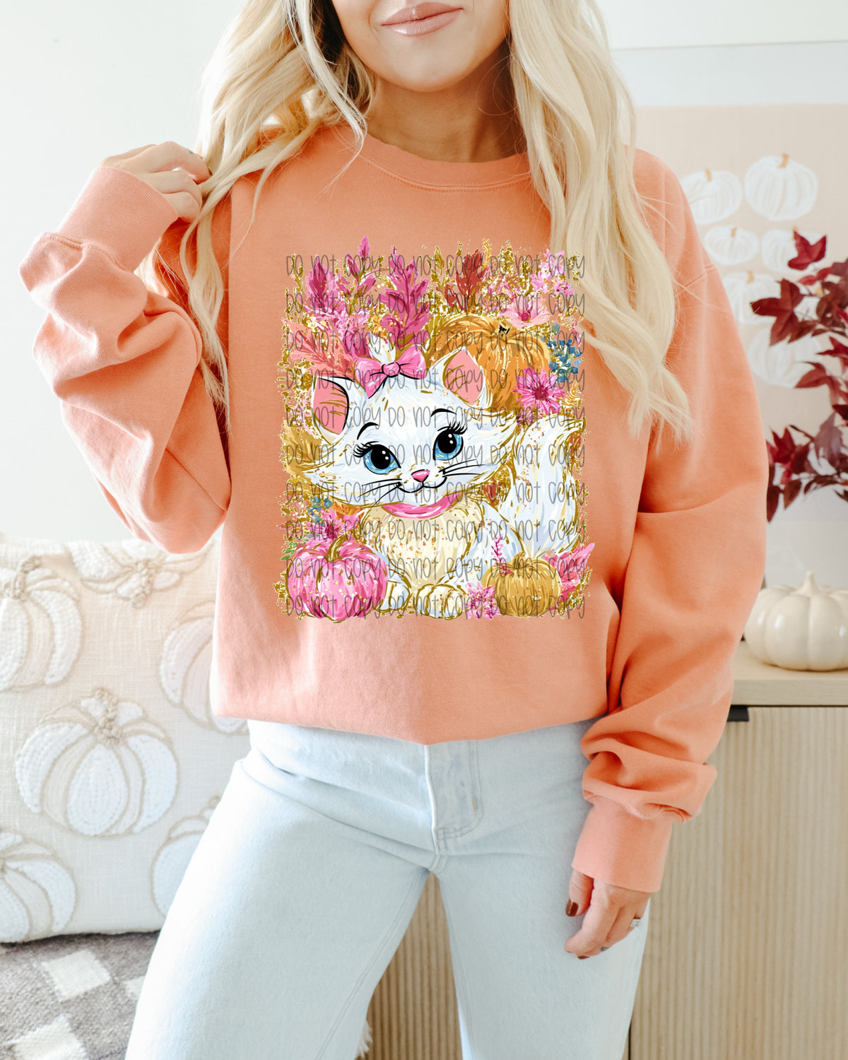 White cat floral frame (SSD) DTF Transfer