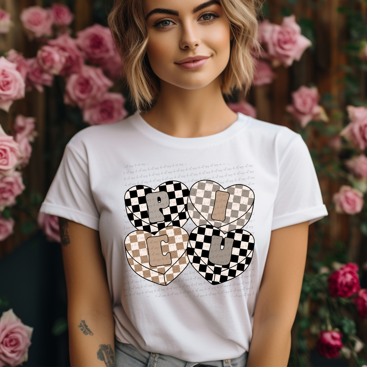 Picu Checkered Hearts 81625 DTF Transfer