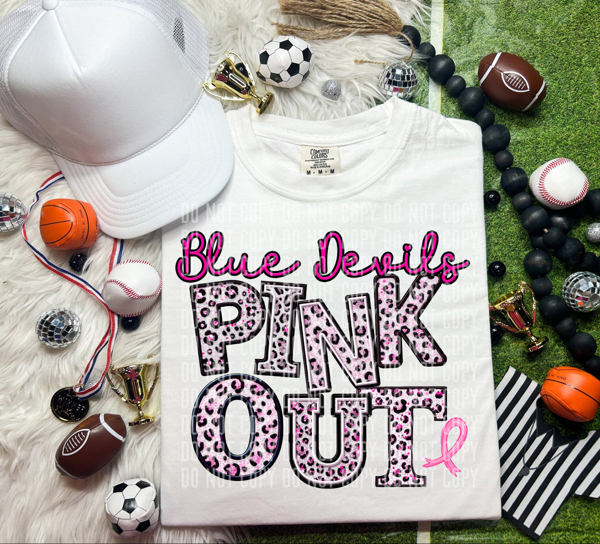 Blue devils pink out leopard font caplinger DTF TRANSERS