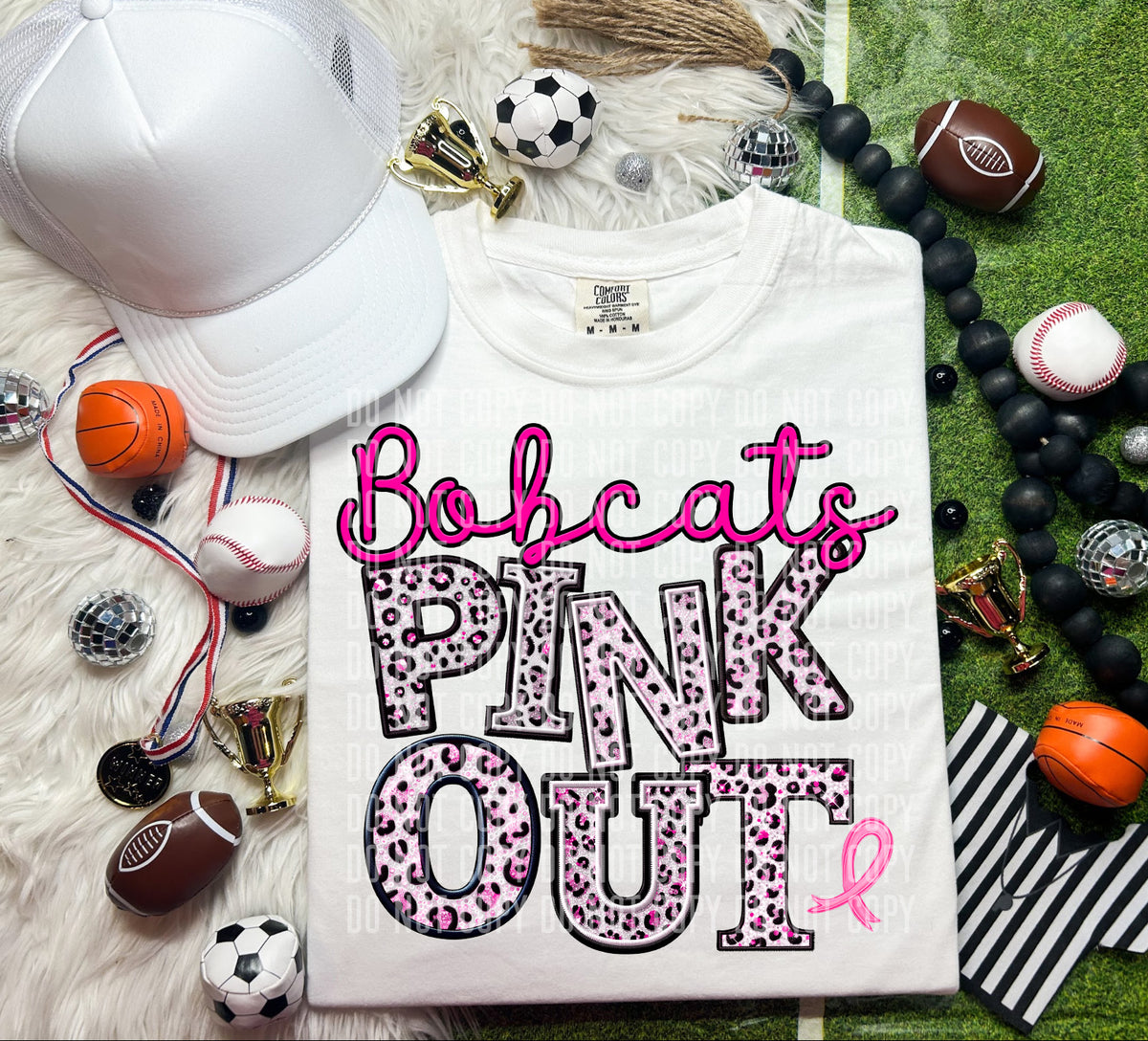 Bobcats pink out leopard font caplinger DTF TRANSERS