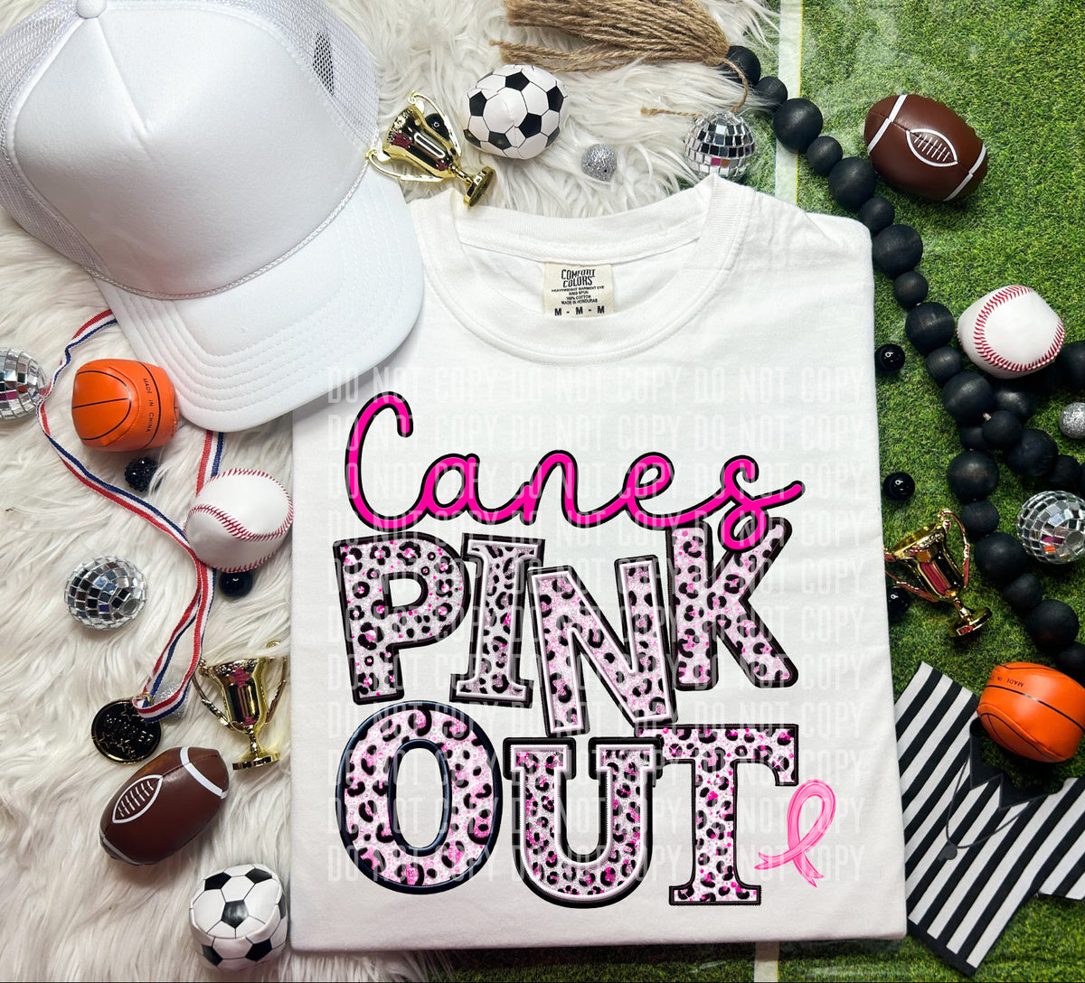 Canes pink out leopard font caplinger DTF TRANSERS