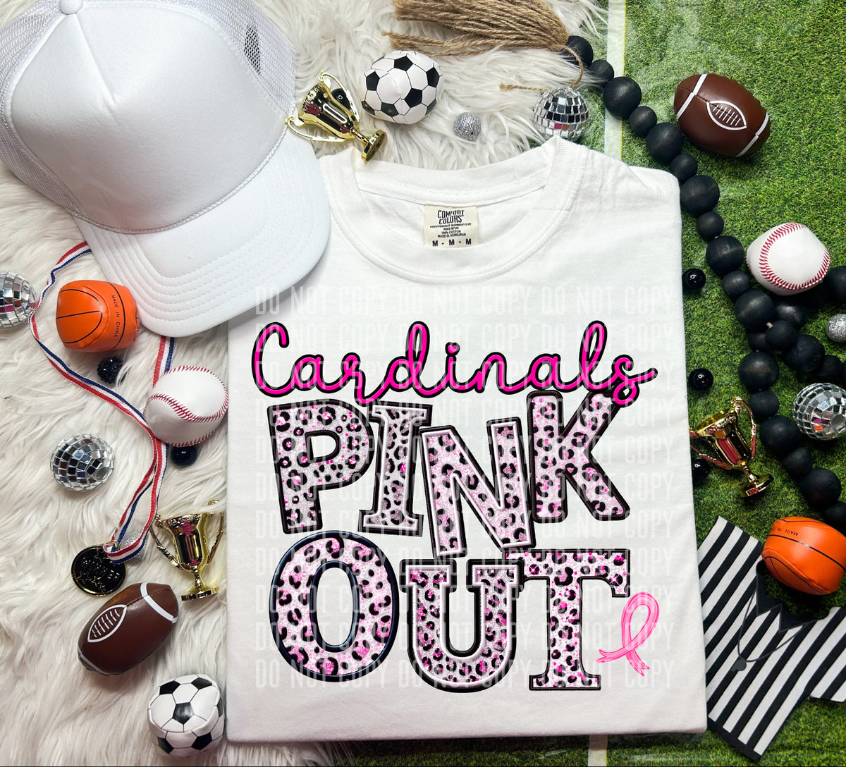 Cardinals pink out leopard font caplinger DTF TRANSERS