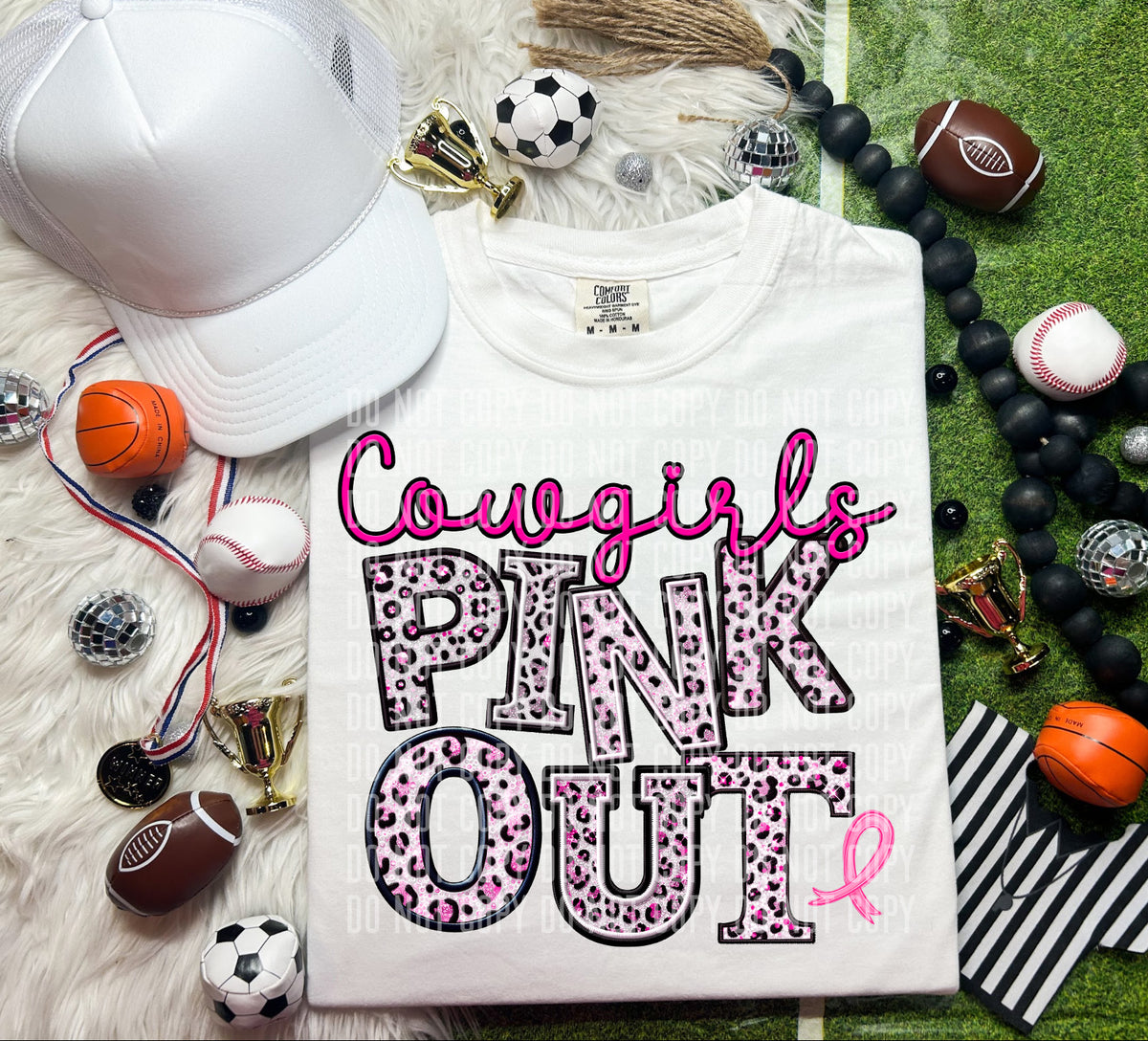 Cowgirls pink out leopard font caplinger DTF TRANSERS