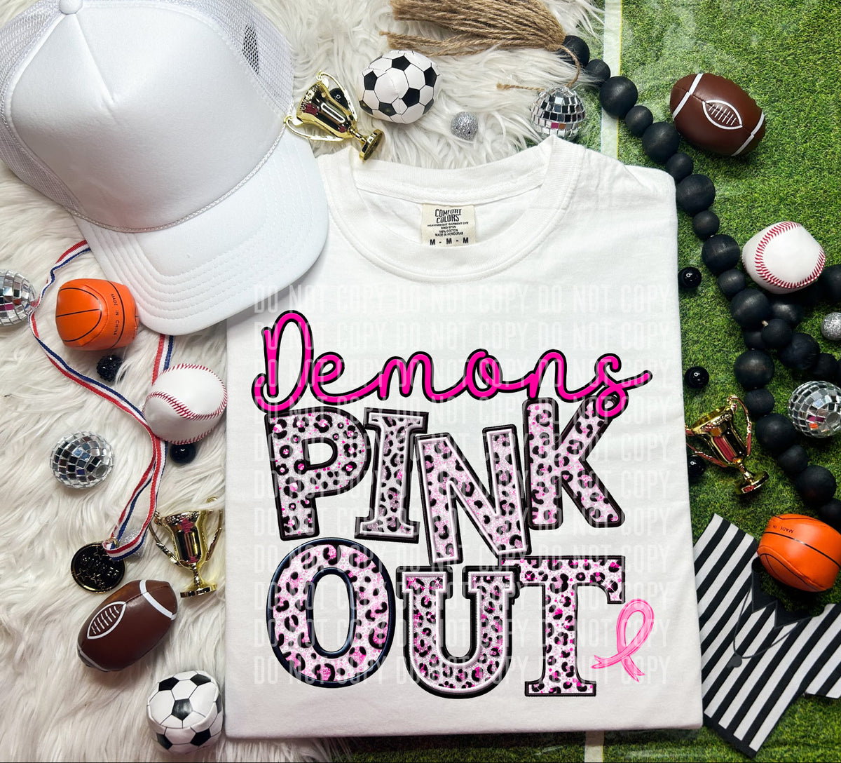 Demons pink out leopard font caplinger DTF TRANSERS