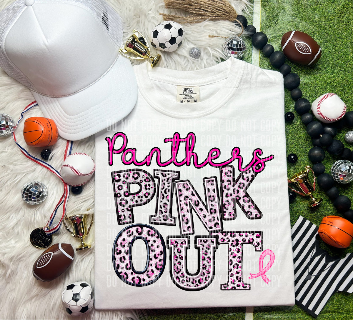Panthers pink out leopard font caplinger DTF TRANSERS