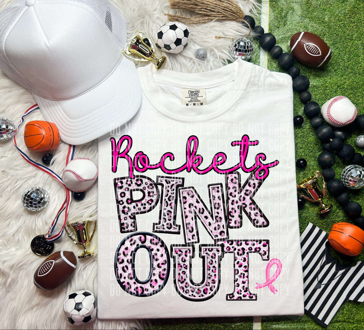 Rockets pink out leopard font caplinger DTF TRANSERS