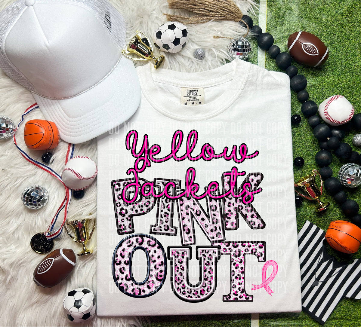Yellow jackets pink out leopard font caplinger DTF TRANSERS