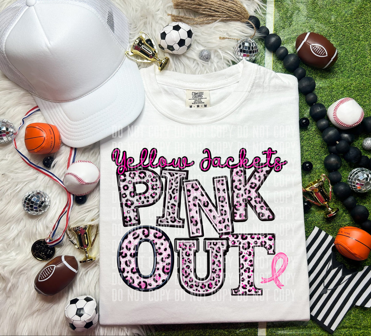 Yellow jackets pink out leopard font caplinger DTF TRANSERS