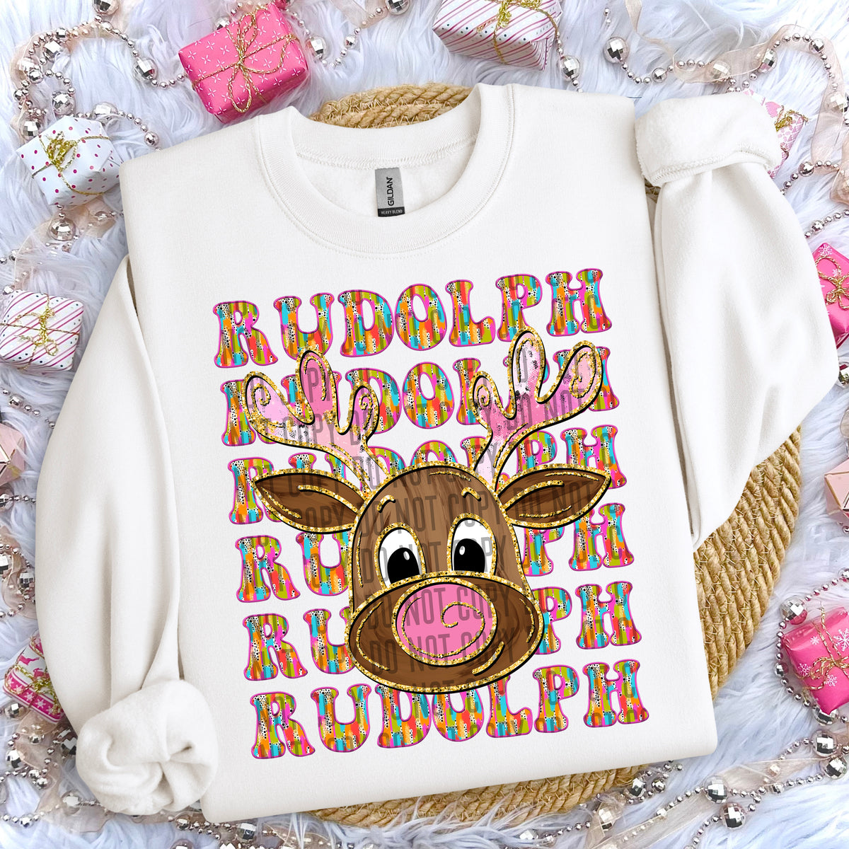 Rudolph Colorful Stacked 69202 DTF transfer