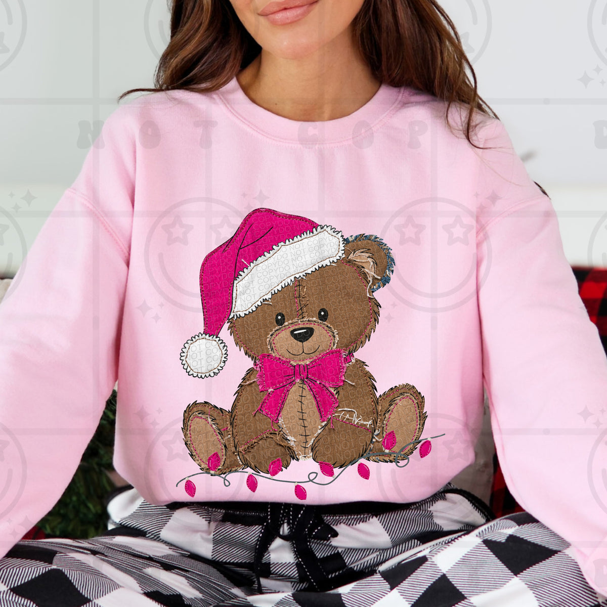 Pink Christmas bear (HW) DTF Transfer