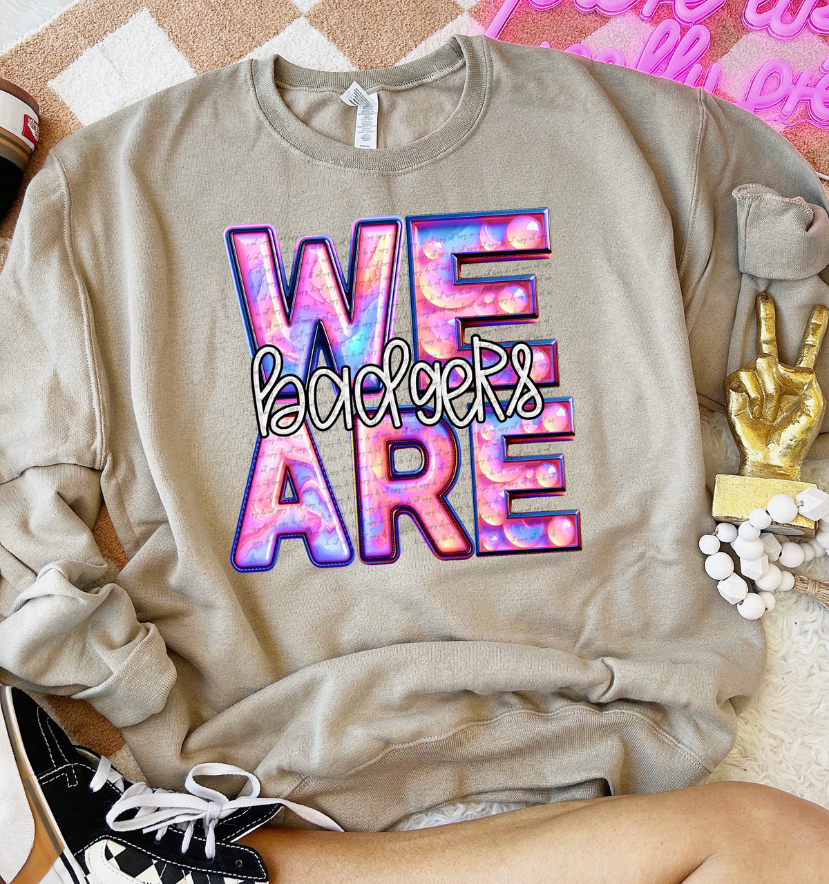 We Are Badgers Pink Gemstone 63398 DTF transfer