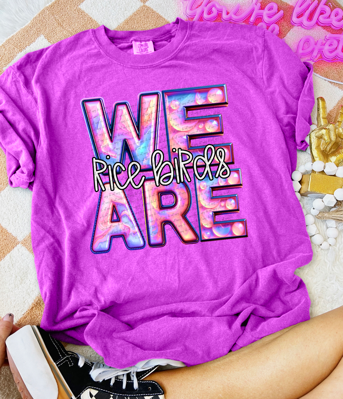 We Are Rice Birds Pink Gemstone 63495 DTF transfer