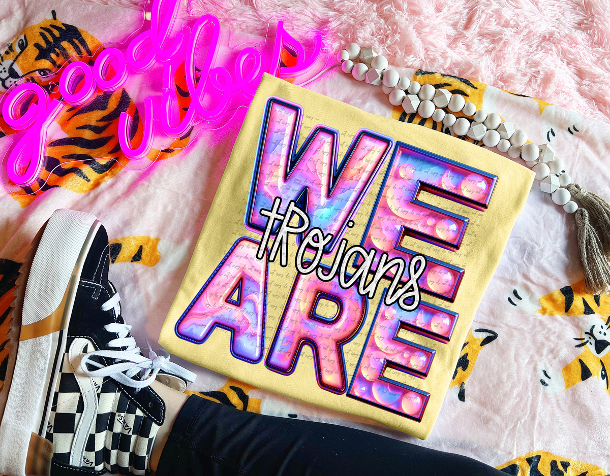 We Are Trojans Pink Gemstone 63520 DTF transfer