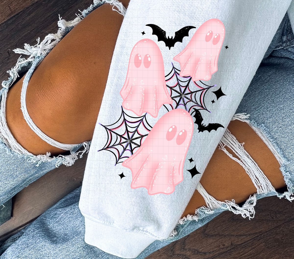 Pastel pink ghost and bats (Linda) DTF Transfer