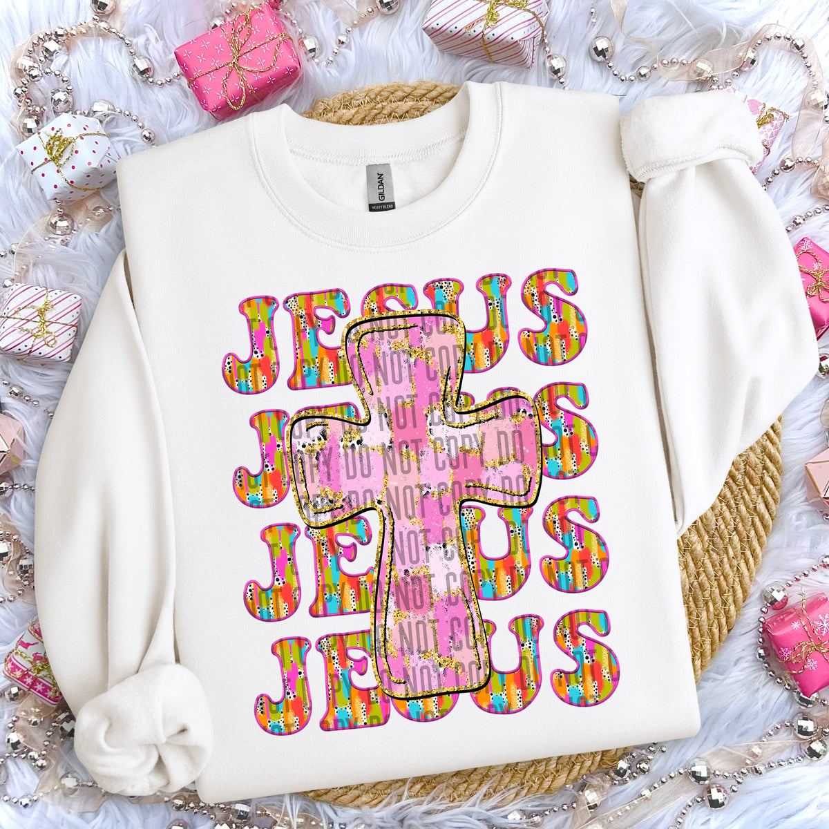 Jesus Colorful Stacked Cross 69198 DTF transfer
