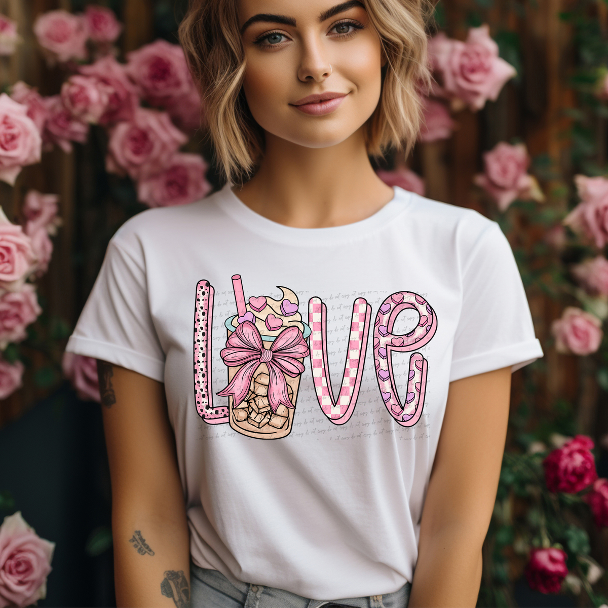 Pink Love Iced Coffee Bow 81592 DTF Transfer