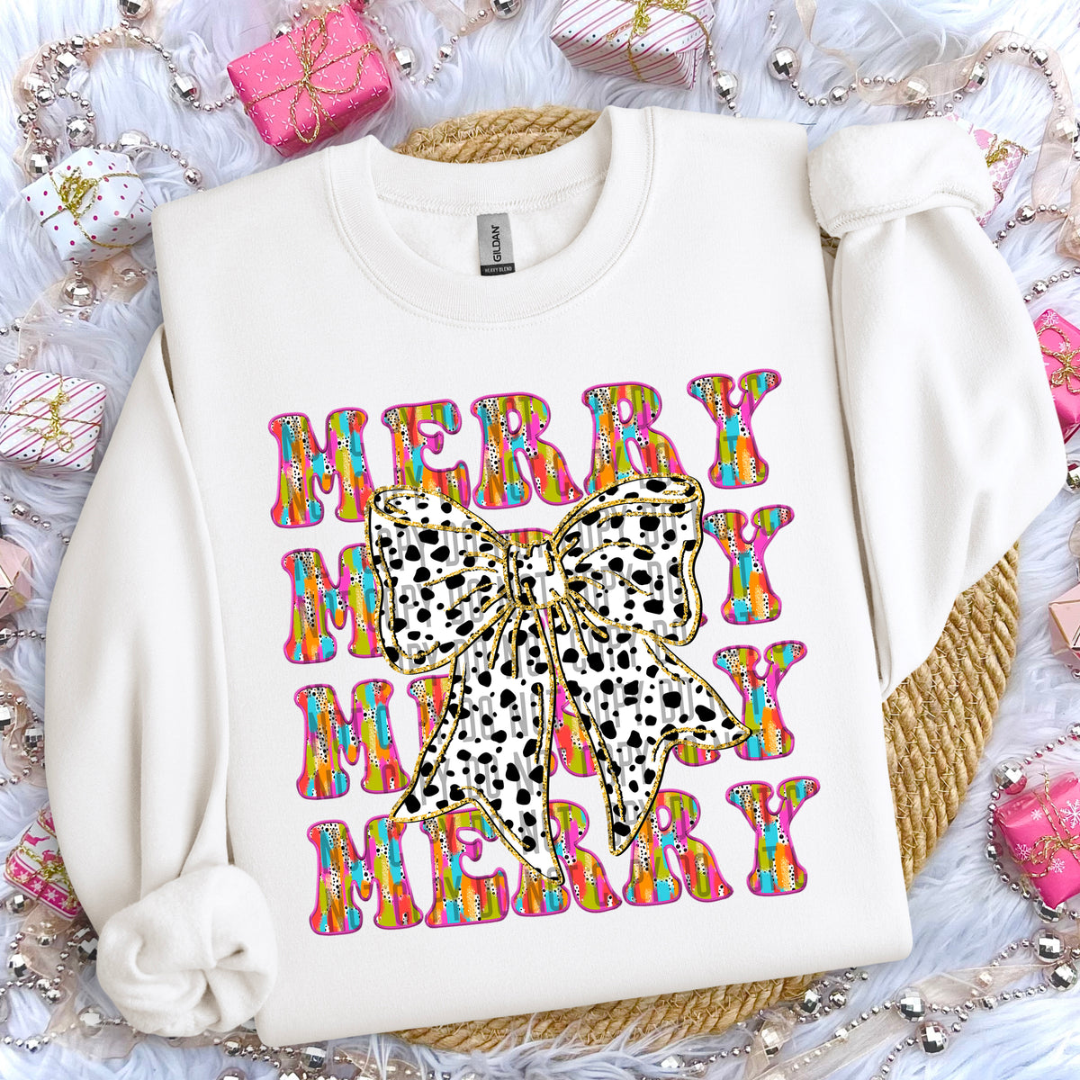 Merry Colorful Stacked Bow 69199 DTF transfer