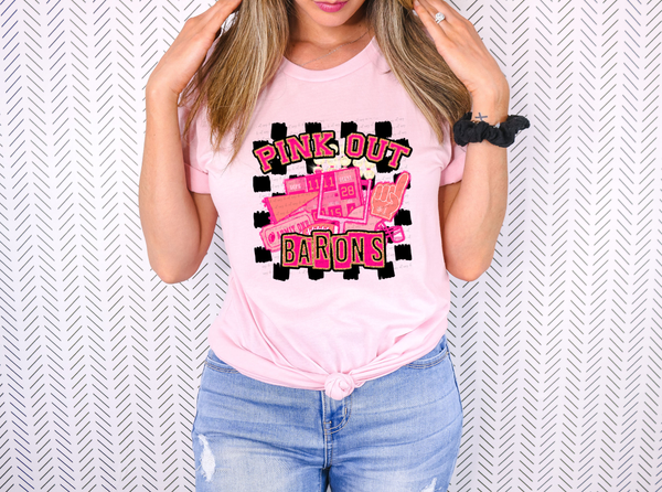 Pink Out Barons Checkered Background 61268 DTF transfer