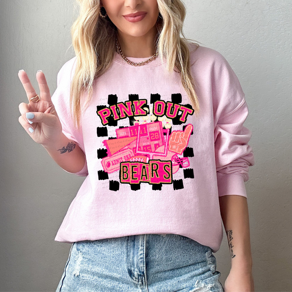 Pink Out Bears Checkered Background 61272 DTF transfer