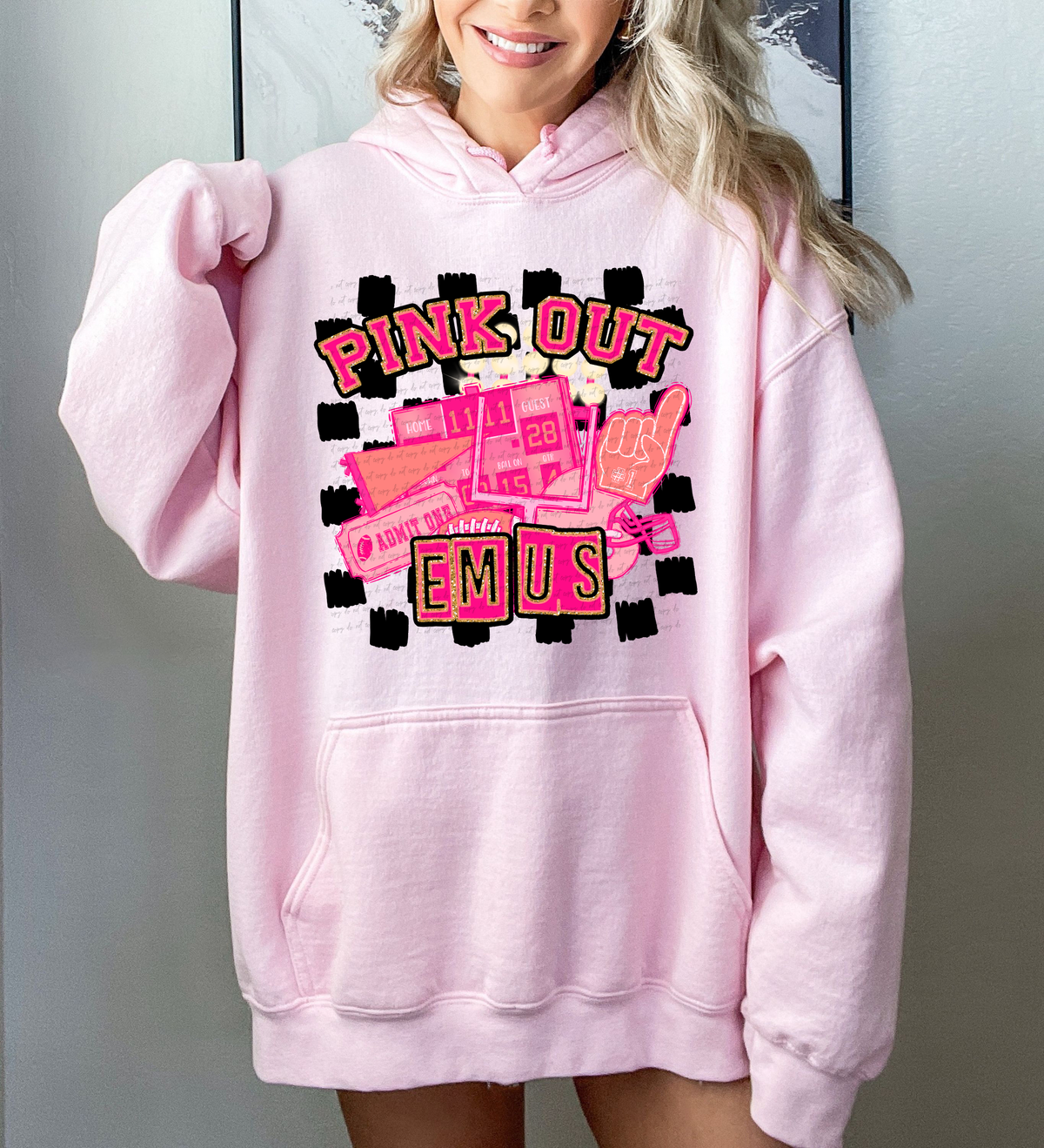 Pink Out Emus Checkered Background 61371 DTF transfer