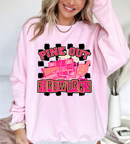 Pink Out Fireworks Checkered Background 61386 DTF transfer