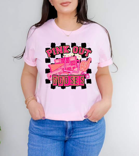 Pink Out Gooses Checkered Background 61403 DTF transfer