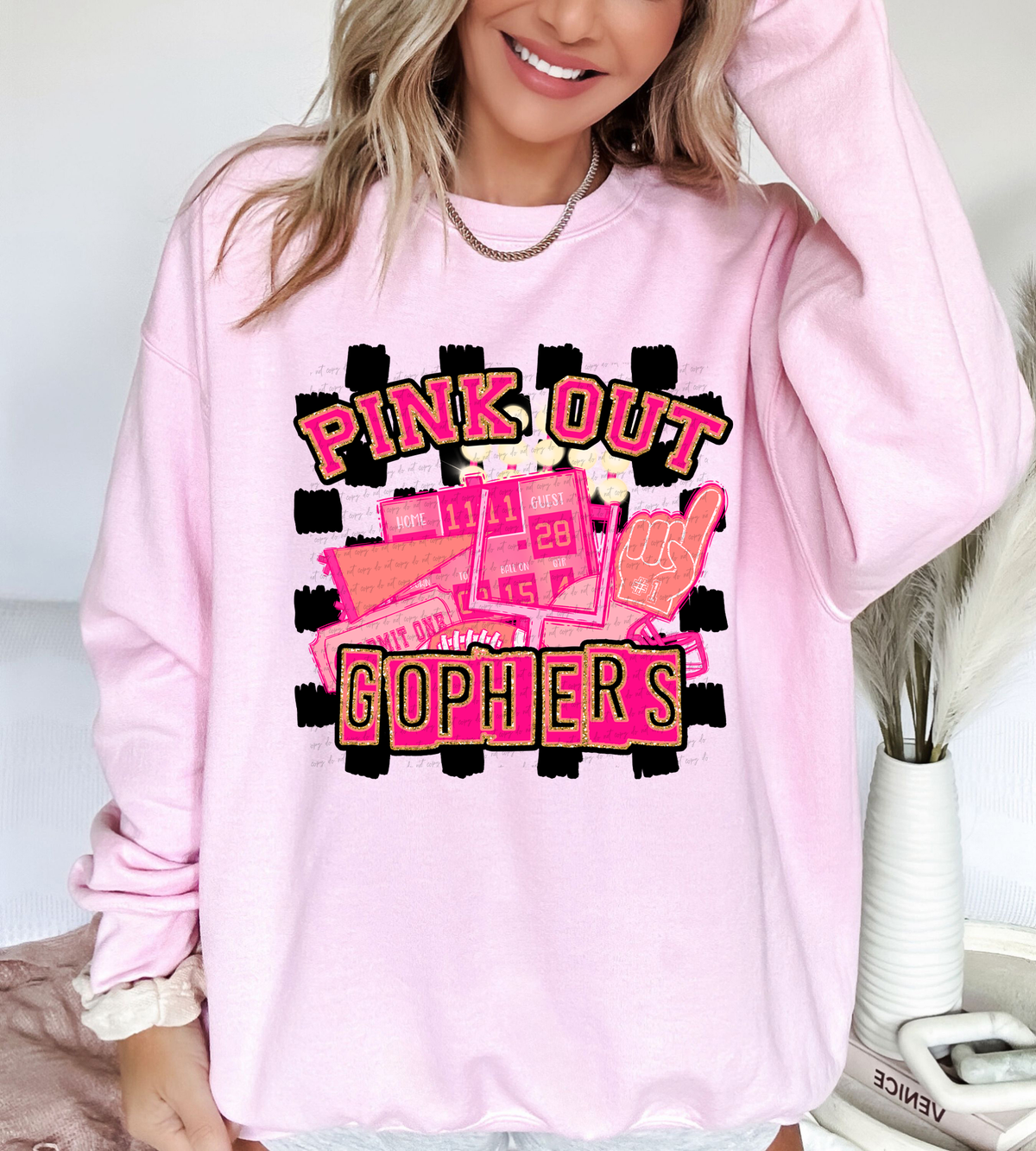 Pink Out Gophers Checkered Background 61404 DTF transfer
