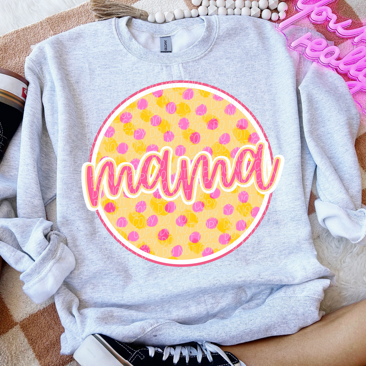 Mama Circle Pink and Yellow Polka dot (CITY) DTF transfer