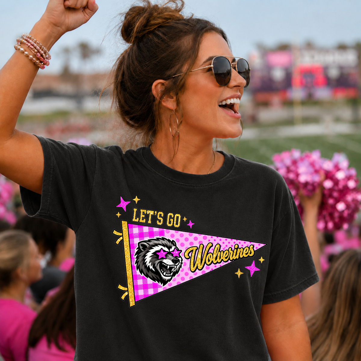 Let's go wolverines pink pendant flag (Parker) DTF Transfer