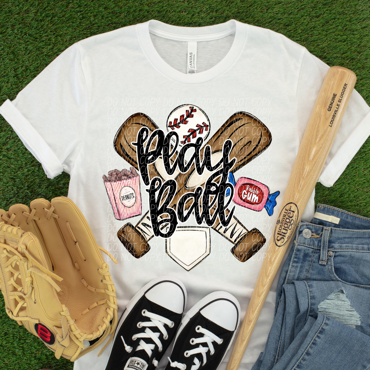 Baseball play ball (bubble gum, peanuts, BLACK) (City) DTF Transfer