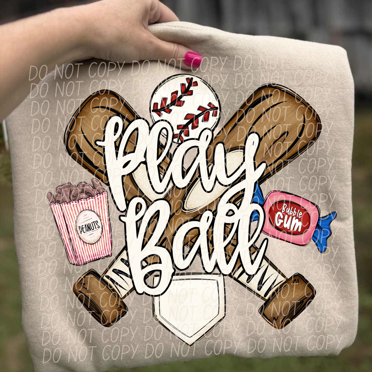 Baseball play ball (bubble gum, peanuts, WHITE) (City) DTF Transfer