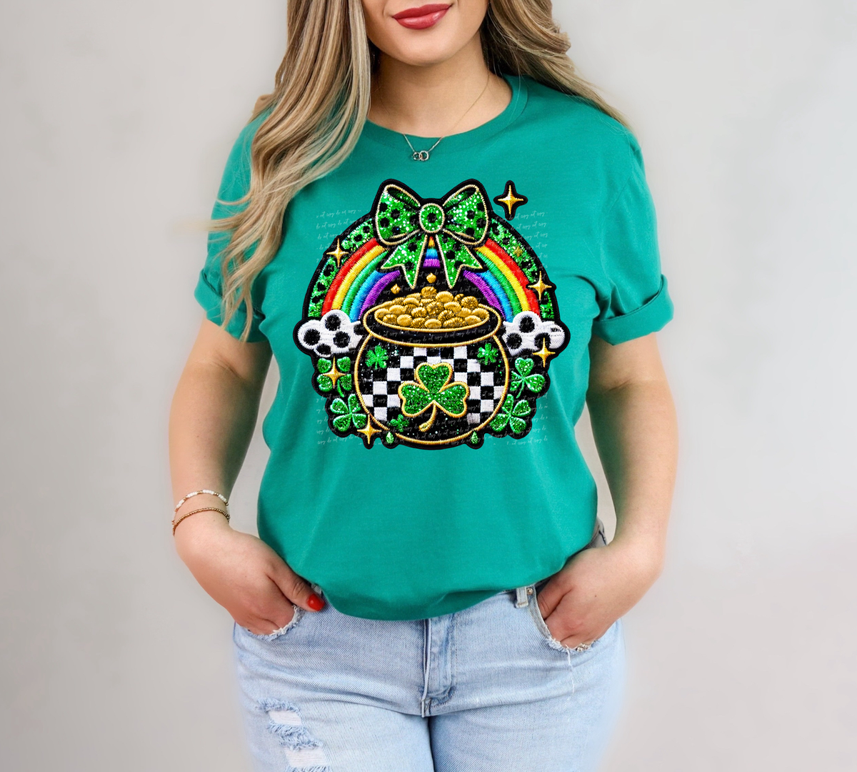 Pot Of Gold And Rainbow Faux Embroidery 81951 DTF Transfer