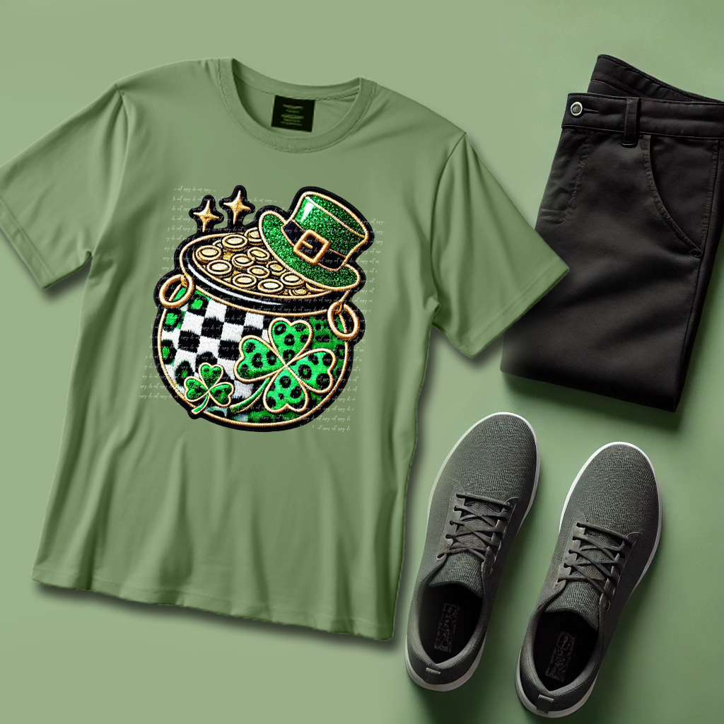 Pot Of Gold Shamrock Faux Embroidery 81952 DTF Transfer