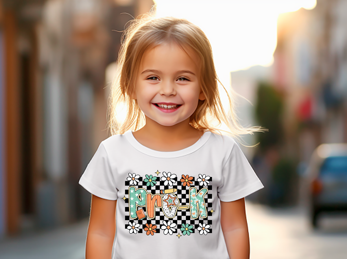 Pre K Black Checkered Background 108916 DTF transfer