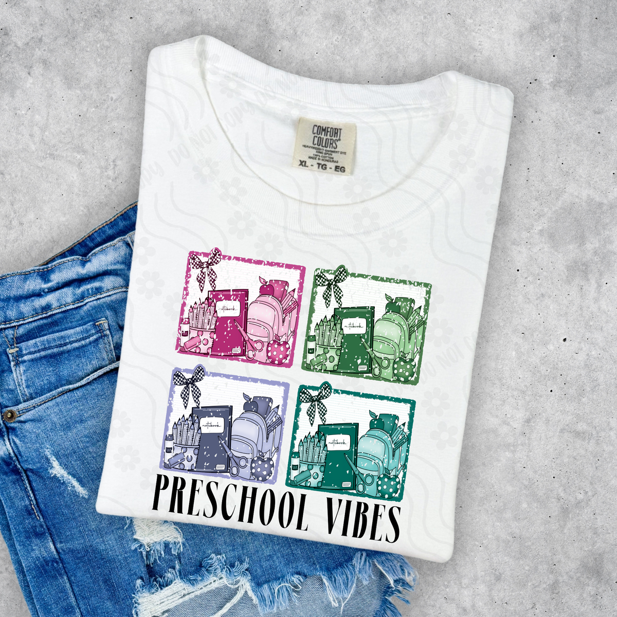 Preschool Vibes - Pastel Backpack And School Supplies 108345 DTF transfer