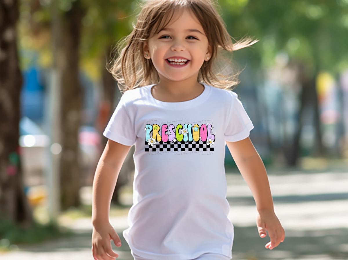 Preschool Groovy Checkered Floral And Stars 108729 DTF transfer