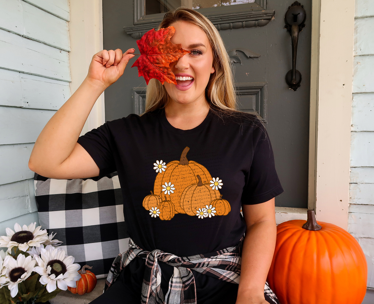 Pumpkins Daisies Orange Brown 42230 DTF transfer