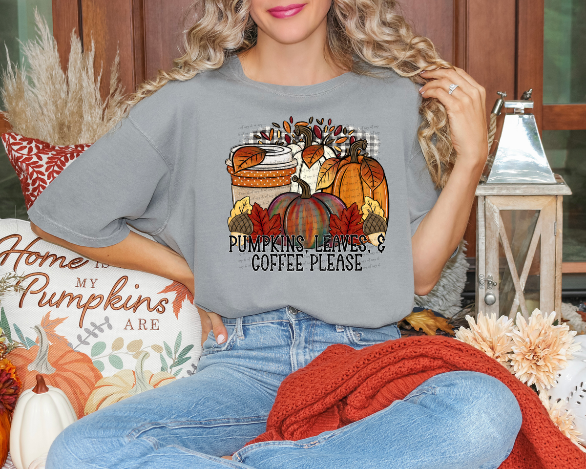 Pumpkins, Leaves, And Coffee Please 54300 DTF transfer