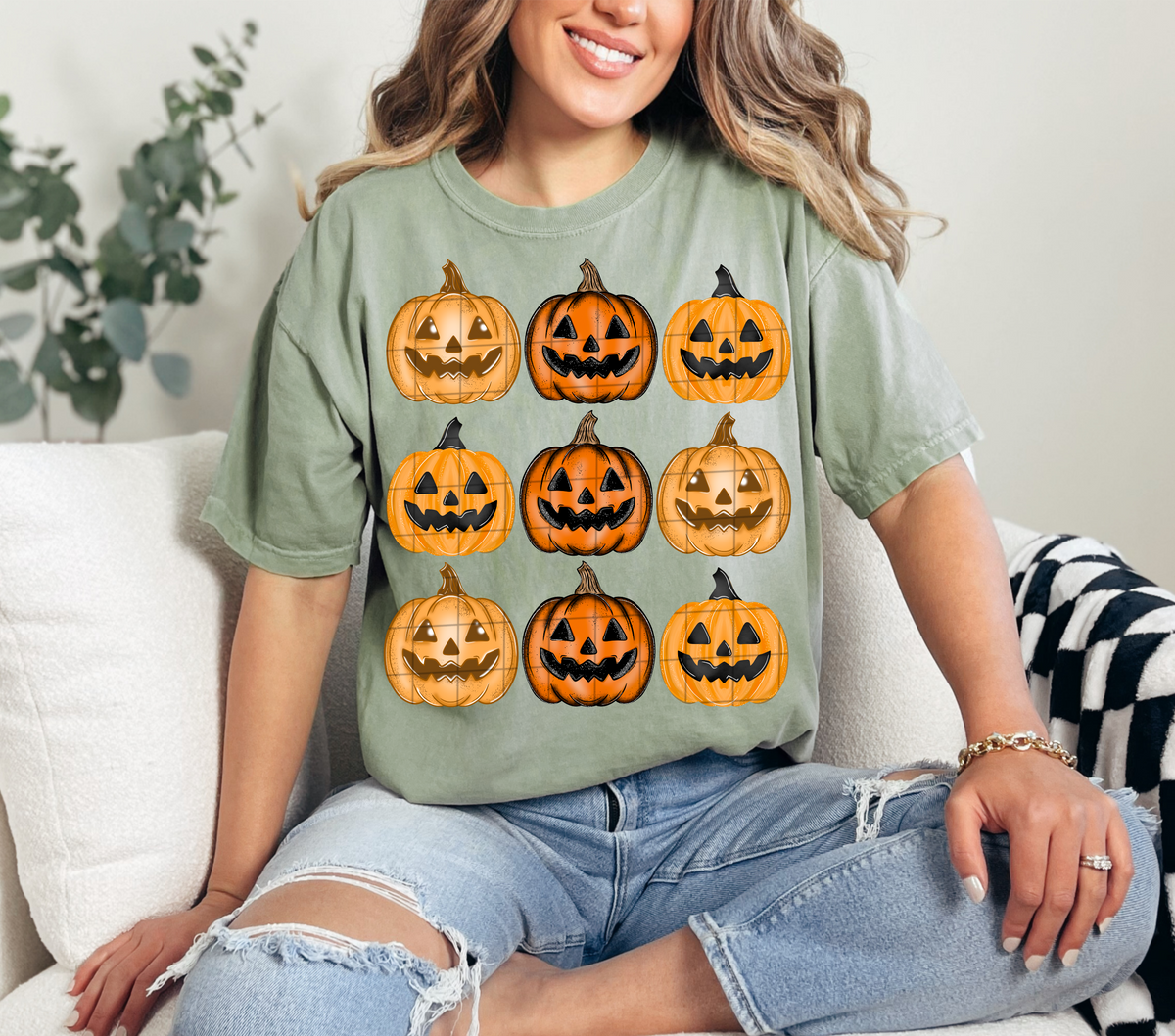 Jack o lantern orange grid (Linda) DTF Transfer