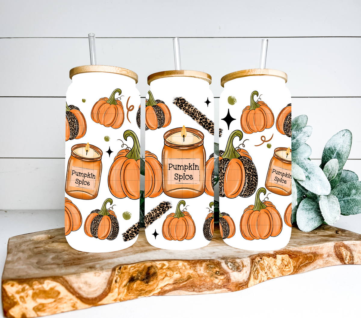 Pumpkin spice candle and pumpkins (Linda) UV DTF WRAP