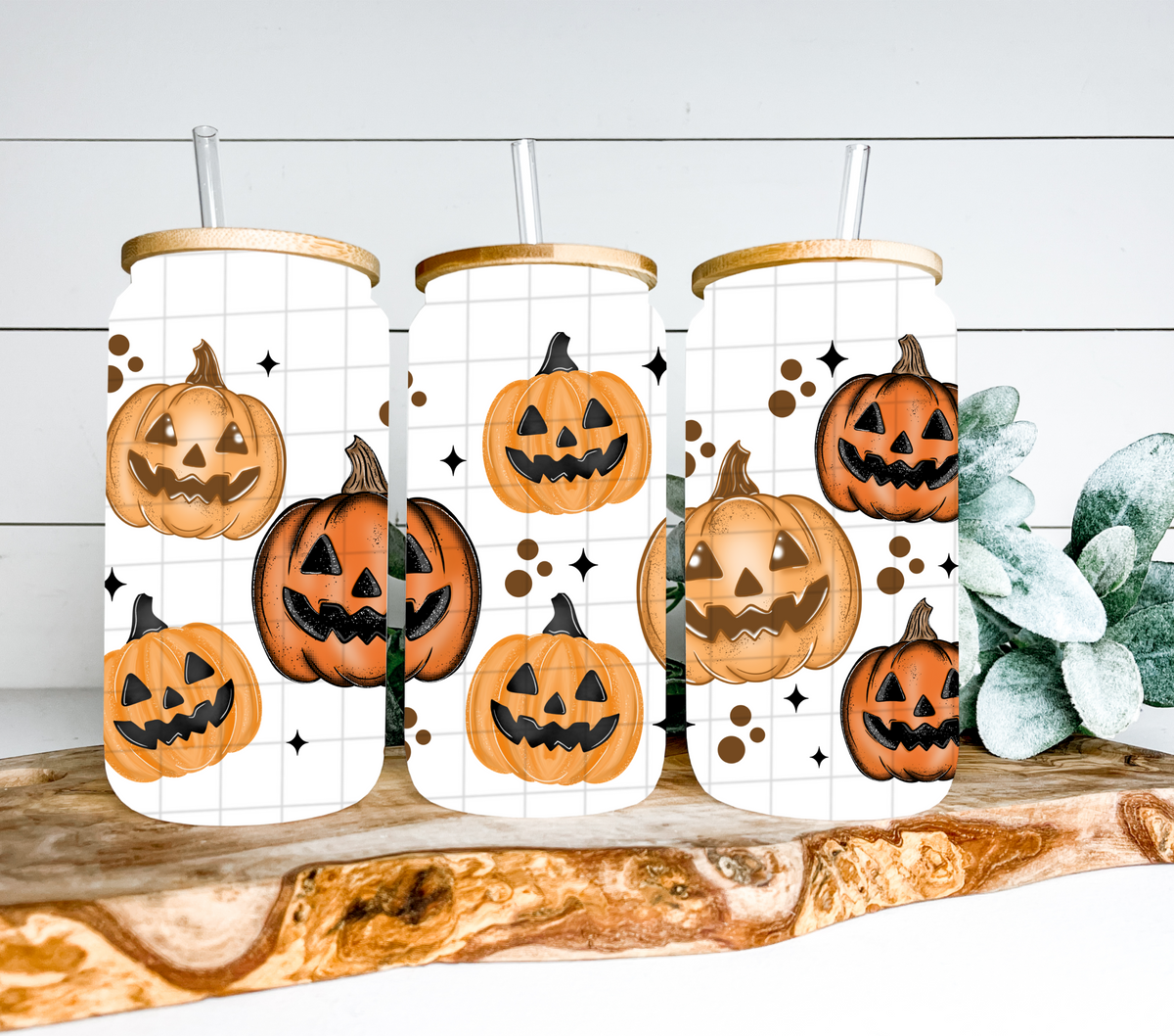 Jack O lantern orange grid (Linda) UV DTF WRAP