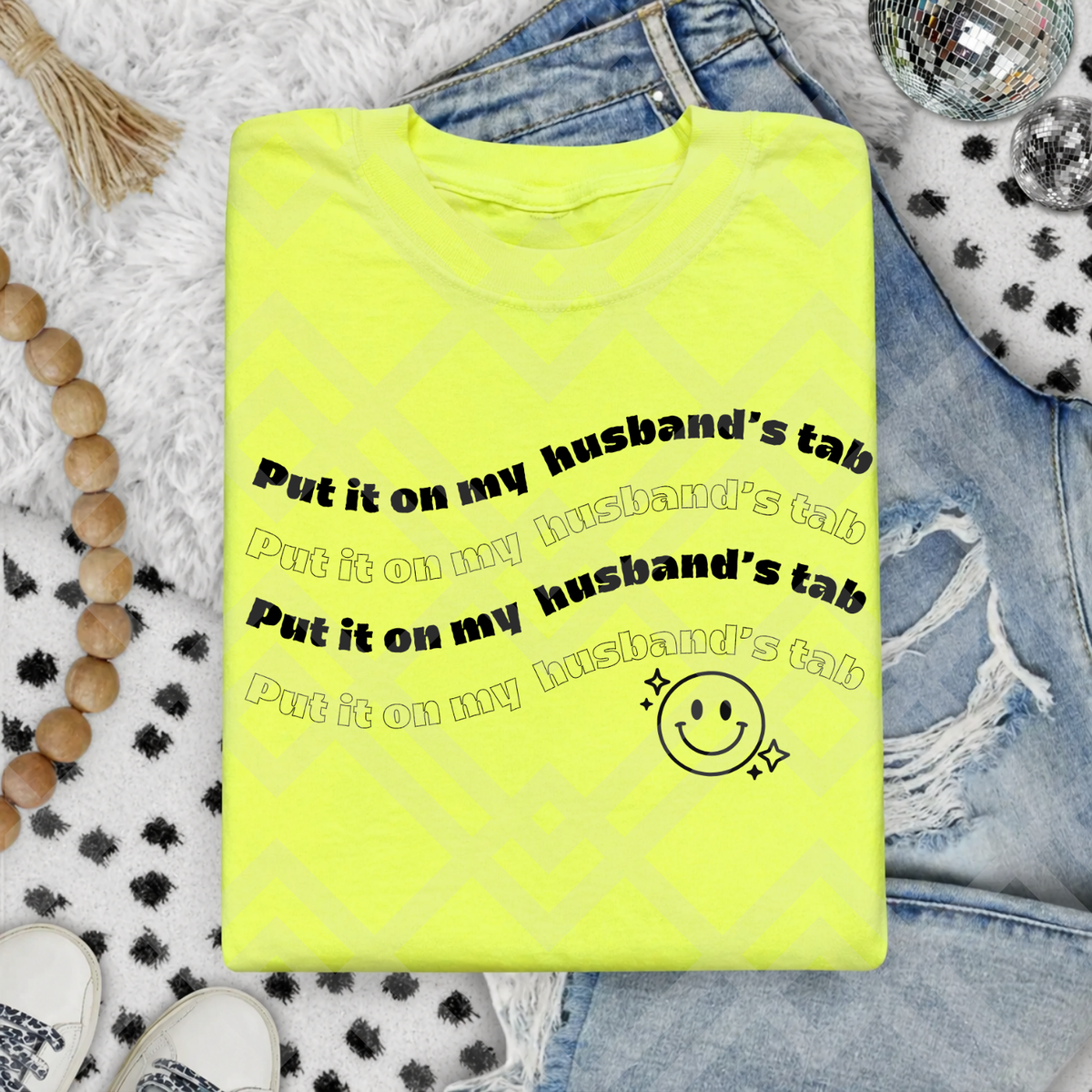 Put it on my husband's tab happy face (Parker) DTF