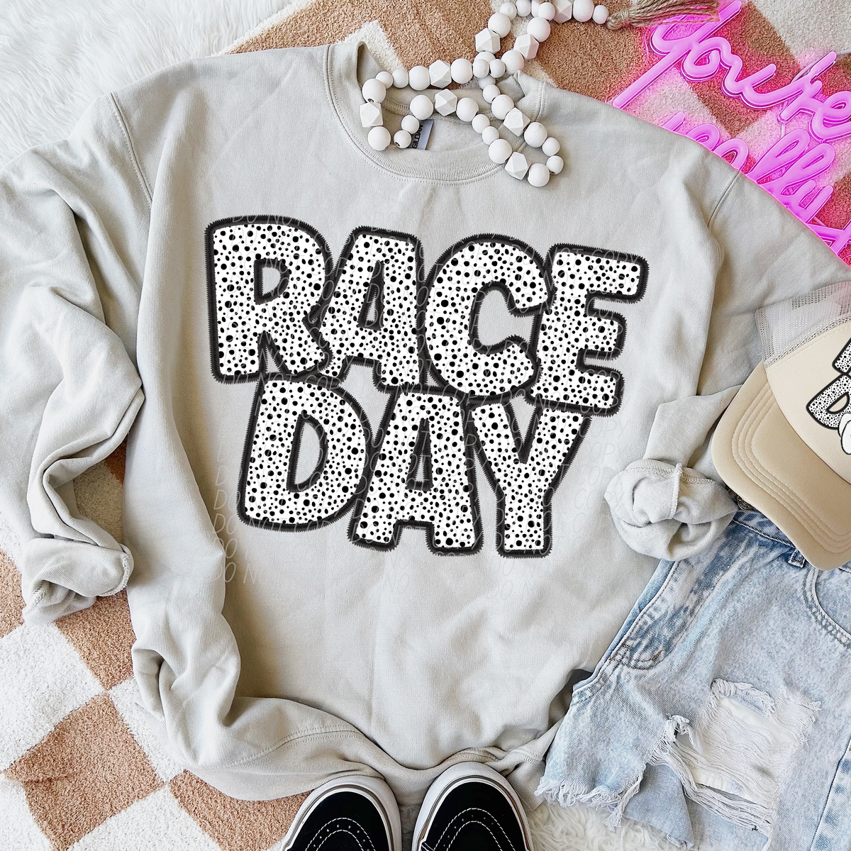 Race Day Dotted Text Dotted 66200 DTF transfer
