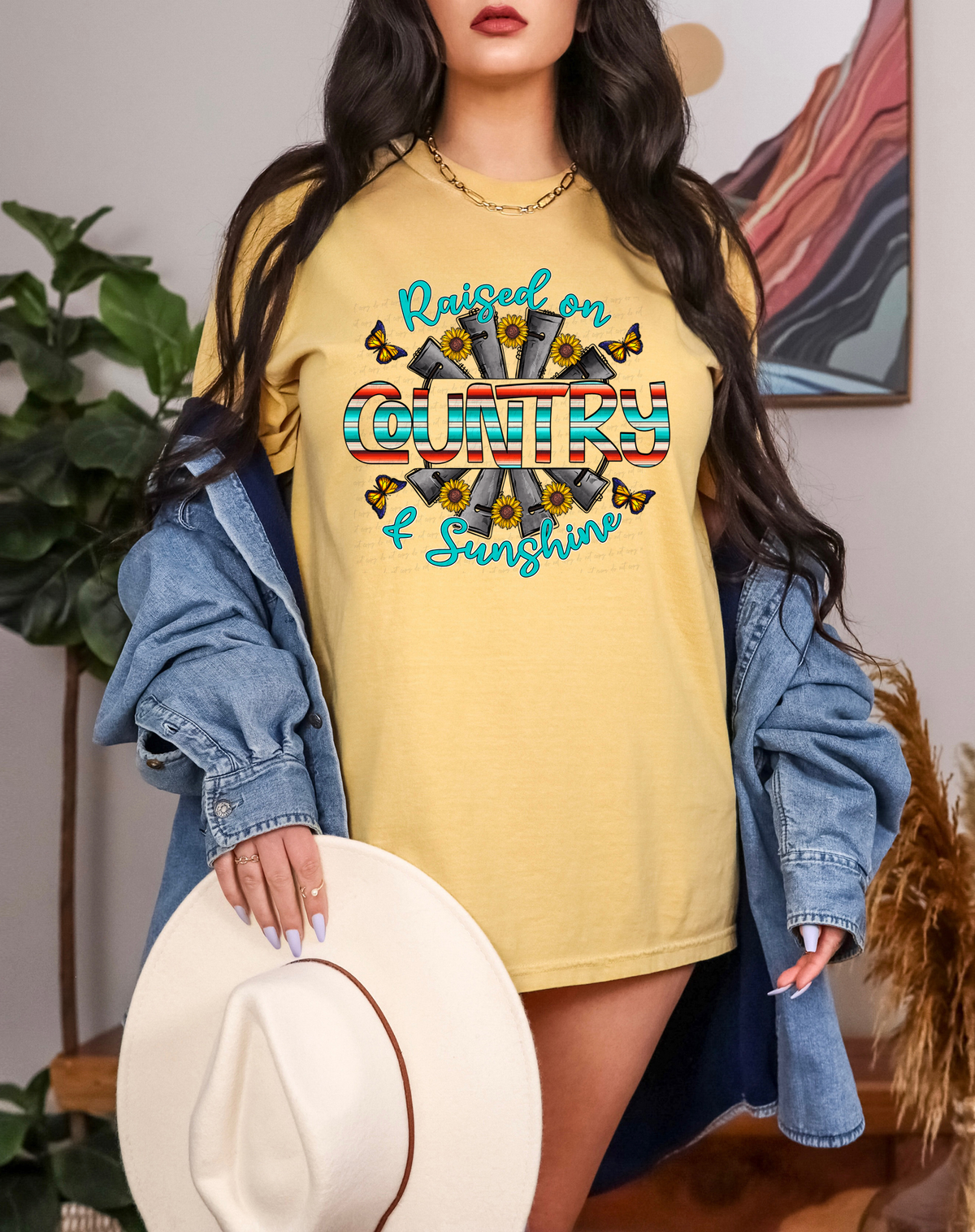 Raised On Country and Sunshine Windmill Butterflies and Sunflower 116258 DTF Transfer