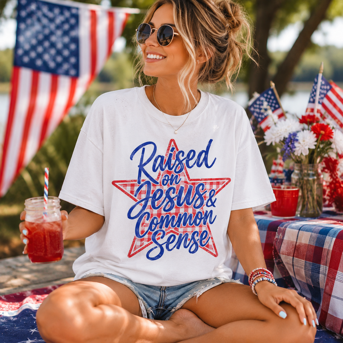 Raised on Jesus & common sense (Parker) DTF Transfer