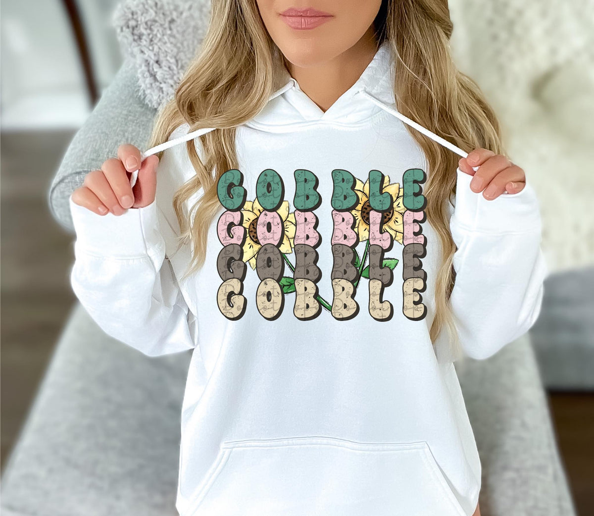 Gobble gobble gobble gobble with sunflowers DTF TRANSFER