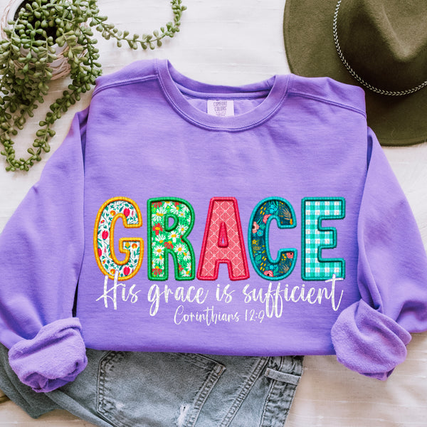 GRACE His grace is sufficient spring and white font exclusive DTF transfer