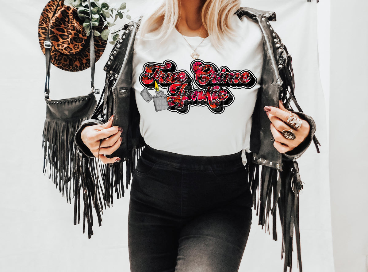 True crime junkie with lighter DTF TRANSFER