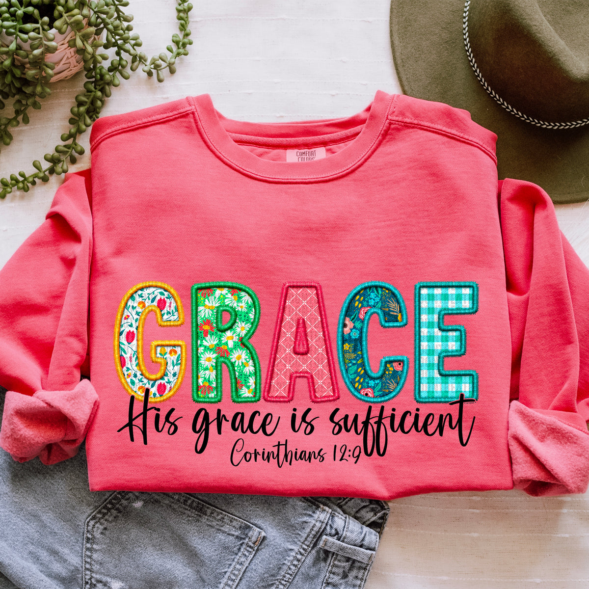 Grace his grace is sufficient spring and black font exclusive DTF transfer