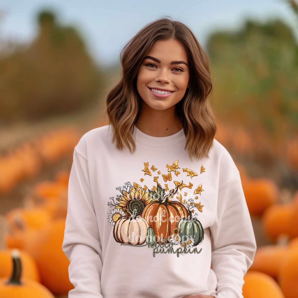 Hello pumpkin trio with sunflowers DTF TRANSFER